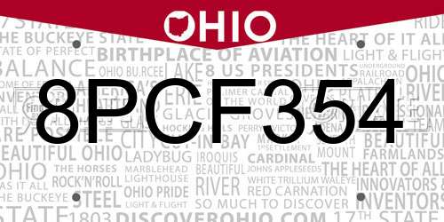 8PCF354 Ohio License Plate