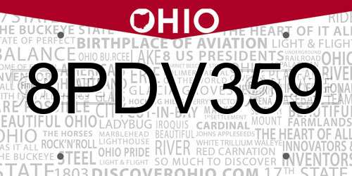 8PDV359 Ohio License Plate
