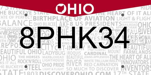 8PHK34 Ohio License Plate