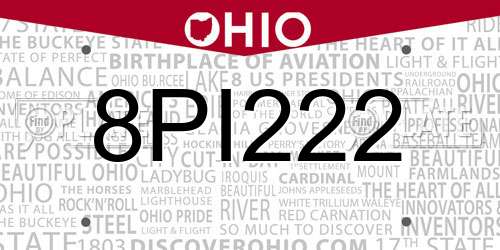 8PI222 Ohio License Plate