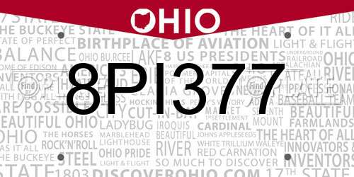 8PI377 Ohio License Plate