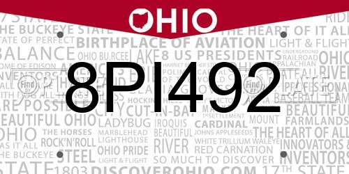 8PI492 Ohio License Plate
