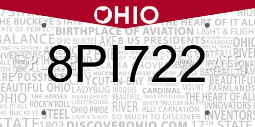 8PI722 Ohio License Plate