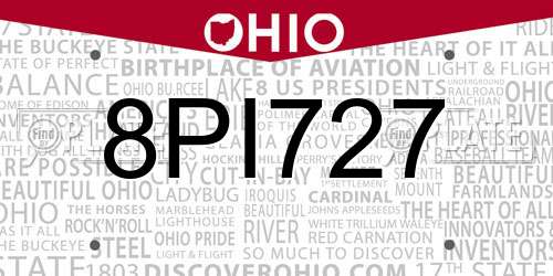 8PI727 Ohio License Plate