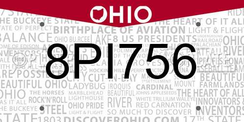 8PI756 Ohio License Plate