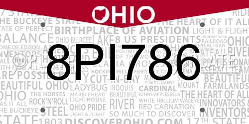 8PI786 Ohio License Plate