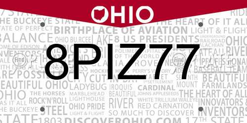 8PIZ77 Ohio License Plate