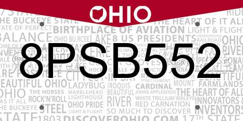 8PSB552 Ohio License Plate