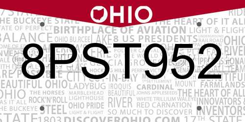 8PST952 Ohio License Plate
