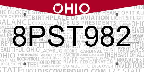 8PST982 Ohio License Plate