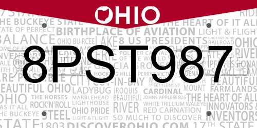 8PST987 Ohio License Plate