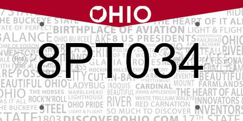 8PT034 Ohio License Plate