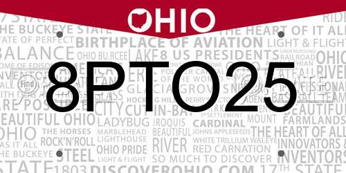 8PTO25 Ohio License Plate