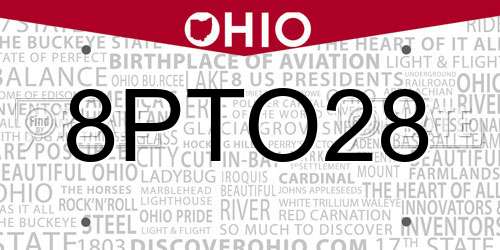 8PTO28 Ohio License Plate