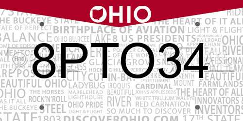 8PTO34 Ohio License Plate
