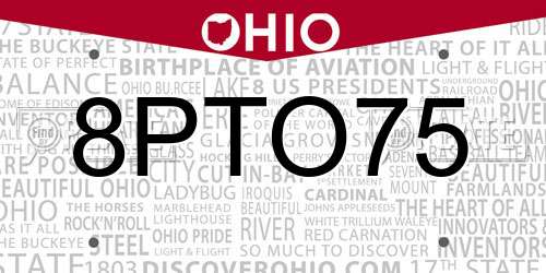 8PTO75 Ohio License Plate