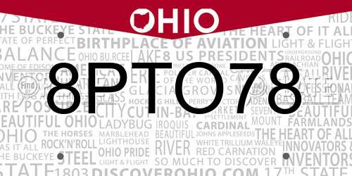 8PTO78 Ohio License Plate