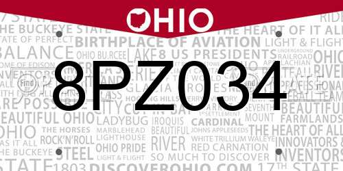 8PZ034 Ohio License Plate