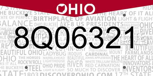 8Q06321 Ohio License Plate