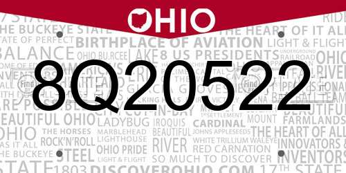 8Q20522 Ohio License Plate