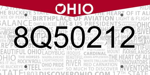 8Q50212 Ohio License Plate