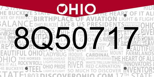 8Q50717 Ohio License Plate