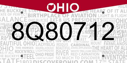 8Q80712 Ohio License Plate