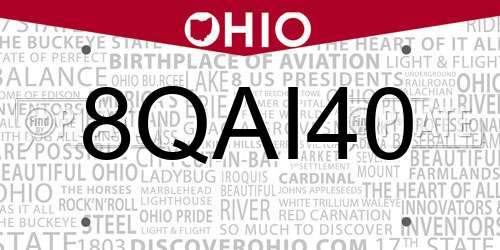 8QAI40 Ohio License Plate