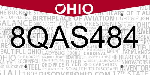 8QAS484 Ohio License Plate