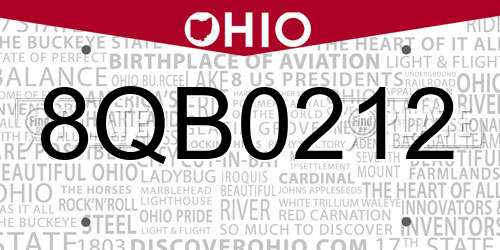 8QB0212 Ohio License Plate