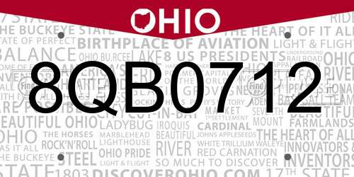 8QB0712 Ohio License Plate