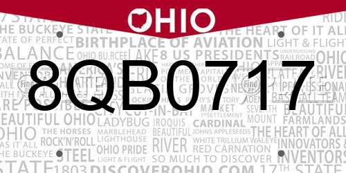 8QB0717 Ohio License Plate