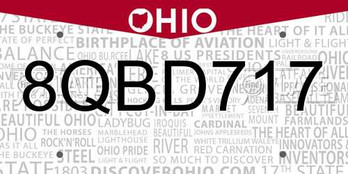 8QBD717 Ohio License Plate