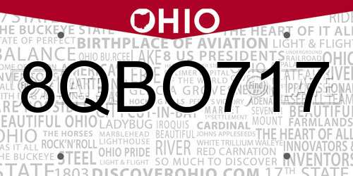 8QBO717 Ohio License Plate