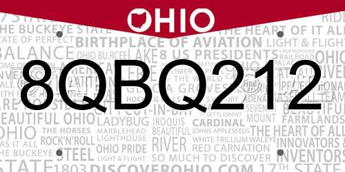 8QBQ212 Ohio License Plate