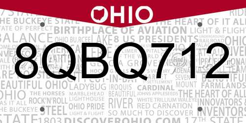 8QBQ712 Ohio License Plate