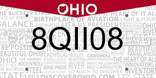 8QII08 Ohio License Plate