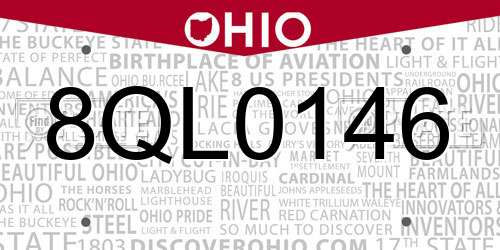 8QL0146 Ohio License Plate
