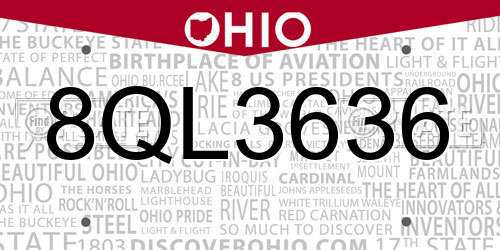 8QL3636 Ohio License Plate