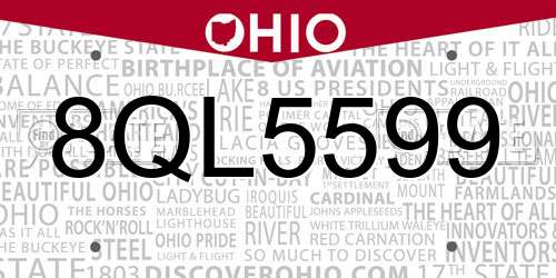 8QL5599 Ohio License Plate