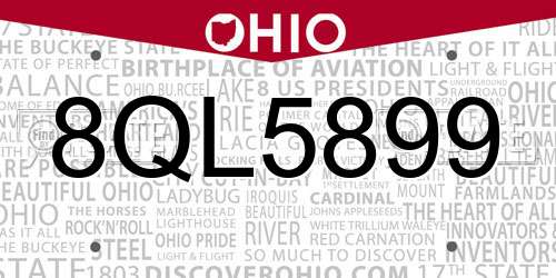 8QL5899 Ohio License Plate