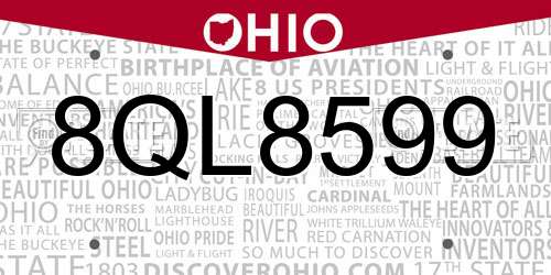 8QL8599 Ohio License Plate