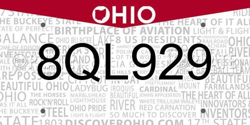 8QL929 Ohio License Plate