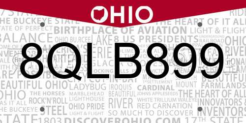 8QLB899 Ohio License Plate