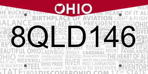 8QLD146 Ohio License Plate