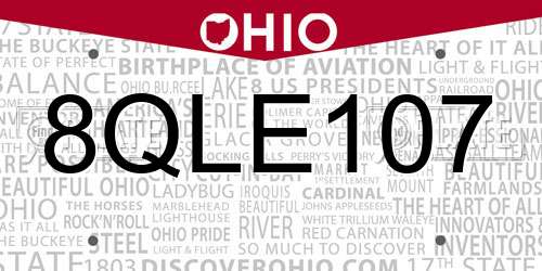 8QLE107 Ohio License Plate