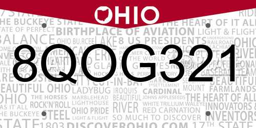 8QOG321 Ohio License Plate