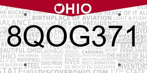 8QOG371 Ohio License Plate
