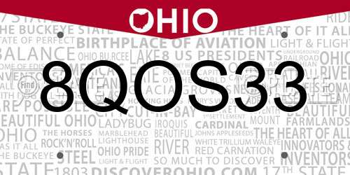 8QOS33 Ohio License Plate