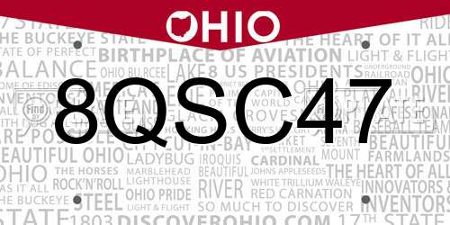 8QSC47 Ohio License Plate